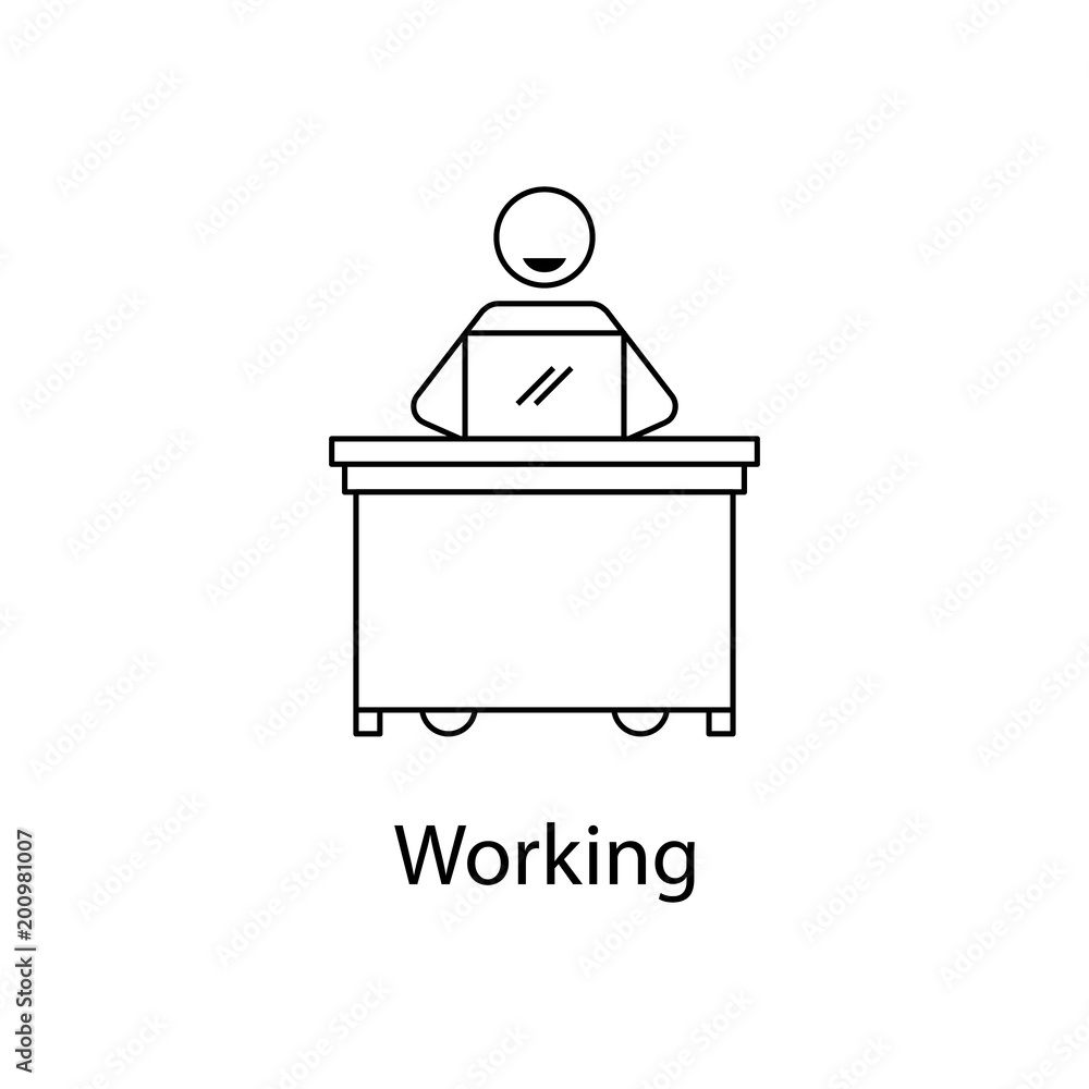 Poster worker in his place icon. element people at the workplace for mobile concept and web apps. thin line