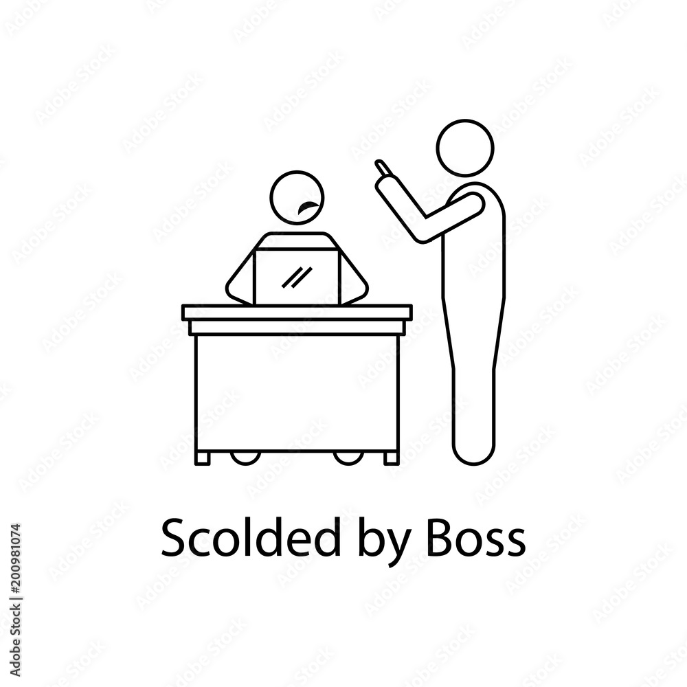 Poster worker scolded by boss icon. element people at the workplace for mobile concept and web apps. thin l