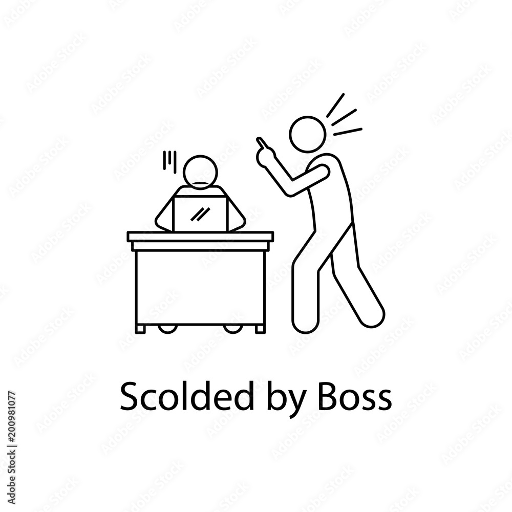 Poster scolded by boss icon. element people at the workplace for mobile concept and web apps. thin line ico