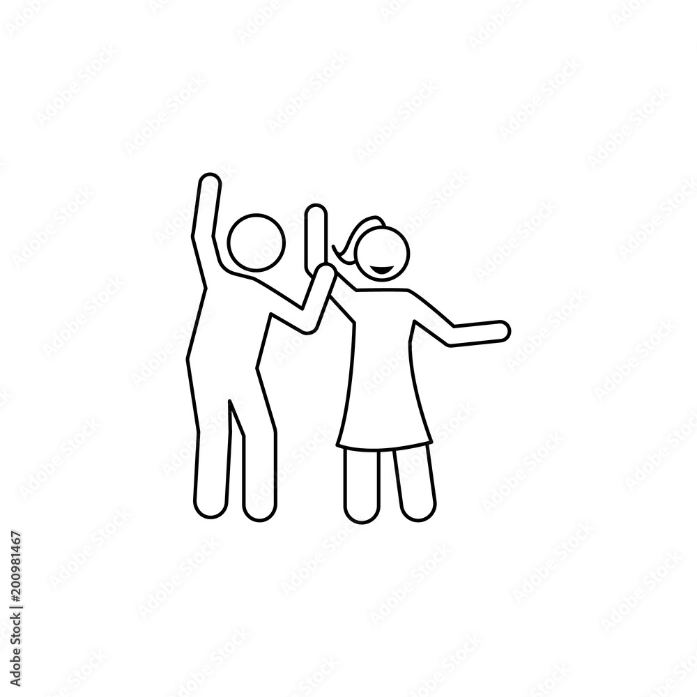 Poster guy with a girl dancing icon. element of people celebrating for mobile concept and web apps. thin li