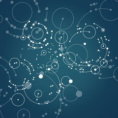 Abstract blue background with overlapping circles and dots