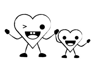 sketch of kawaii happy hearts icon over white background, vector illustration