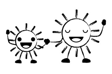sketch of kawaii happy suns over white background, vector illustration