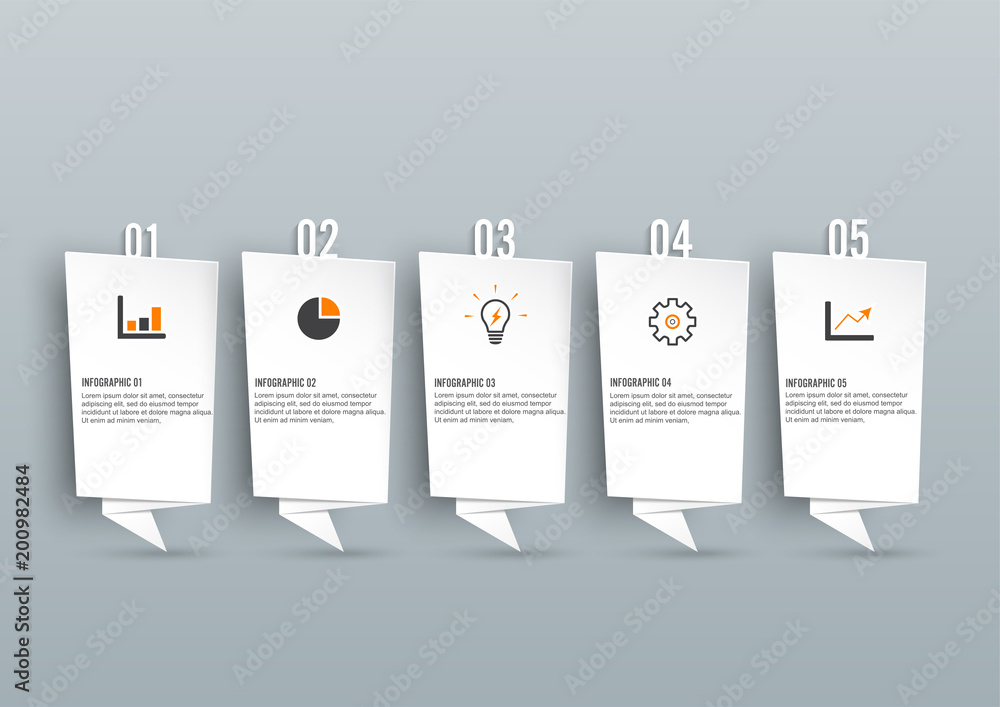 Poster template timeline infographic colored horizontal numbered for five position can be used for workflow