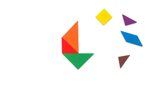 Q to U letters shaped by tangram on white
