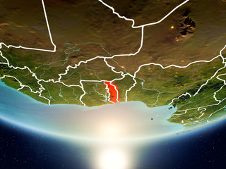 Togo with sun on planet Earth
