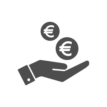 Hand and euro cents coins dropping flat icon. Euro coin and palm pictograph icon symbol.