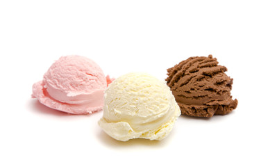 Triple Flavored Ice Cream on a White Background