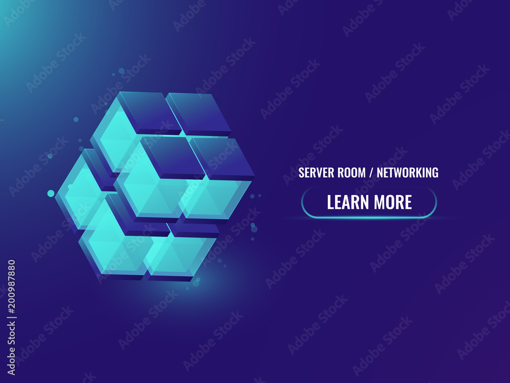 Aufkleber isometric cryptocurrency and blockchain concept technology abstract banner, 3d cube, data block chai
