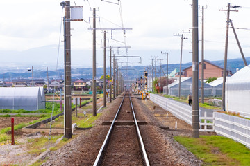 Obraz premium 鉄道イメージ 単線の線路