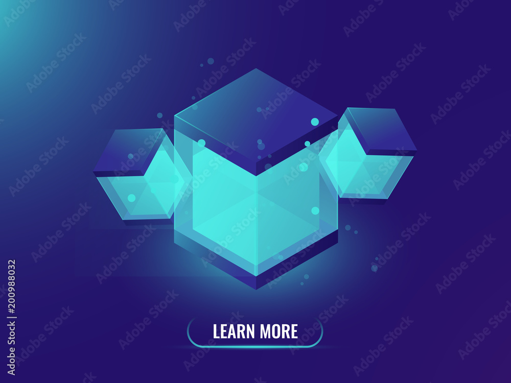 Poster cloud storage isometric vector concept, abstract neon object, technology background, database concep