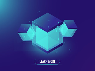 Fototapeta premium Cloud storage isometric vector concept, abstract neon object, technology background, database concept, shining cube box