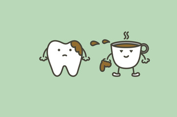 teeth are smudged from coffee, plaque and yellow tooth concept