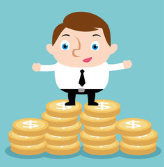 businessman successful with a lot of coins