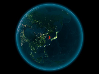 South Korea on planet Earth in space at night