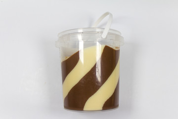 Whipped cream, chocolate sauce isolated on white background