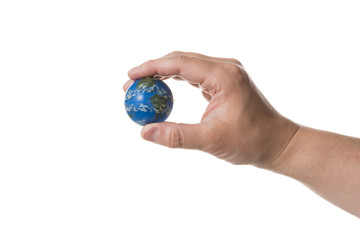 ミニチュアの地球を持つ手