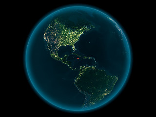 Jamaica on planet Earth in space at night