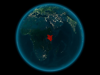 Kenya on planet Earth in space at night