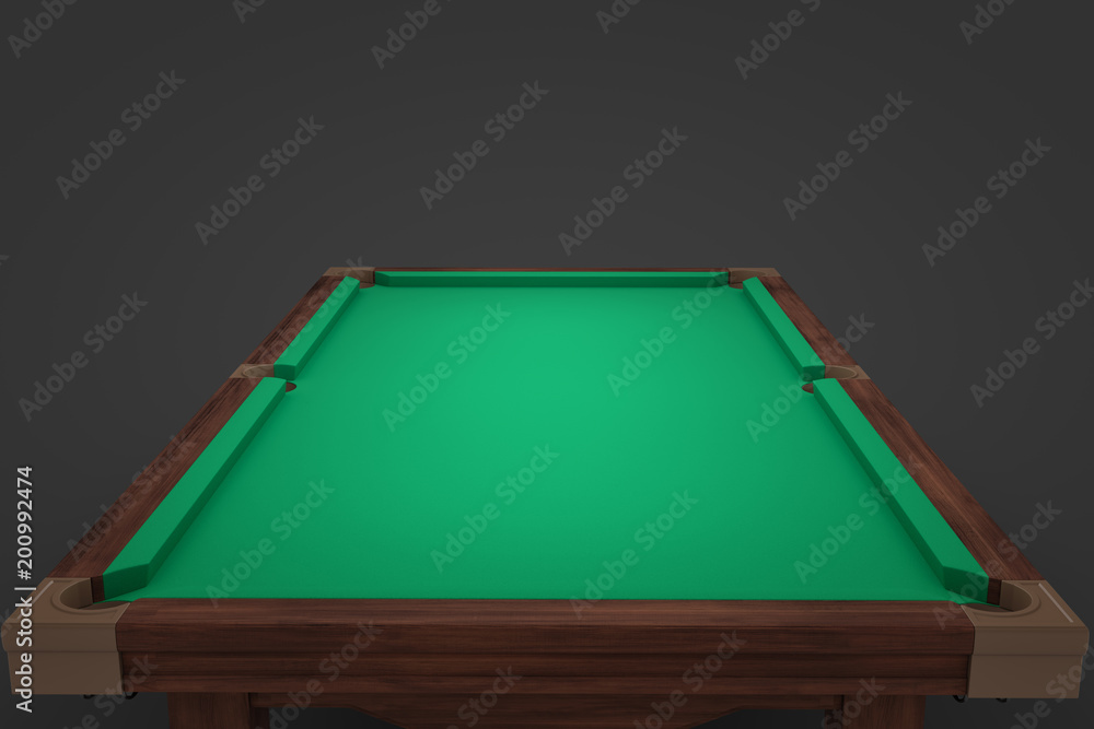 Poster 3d rendering of an empty billiard table on a dark background.