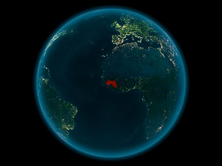 Guinea on planet Earth in space at night