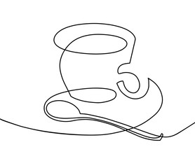 continuous one line drawing - a cup of coffee with a teaspoon
