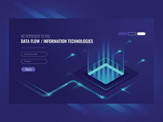 Data flow concept, information technologies, concept of hi tech isometric vector ultraviolet
