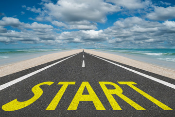 Start text on highway motivational concept