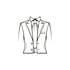 Dress coat, Suit, Necktie, Tuxedo. Groom, Wedding clothes. Dinner jacket. Vector.
