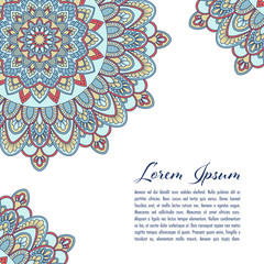 Ethnic mandala decorative background. Greeting card or invitation template. Hand drawn vector illustration