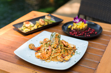 Spaghetti sea food italian with other food