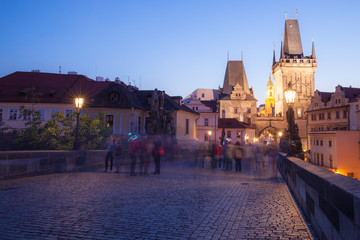 Charles Bridge in Prague at night, Czech Republic