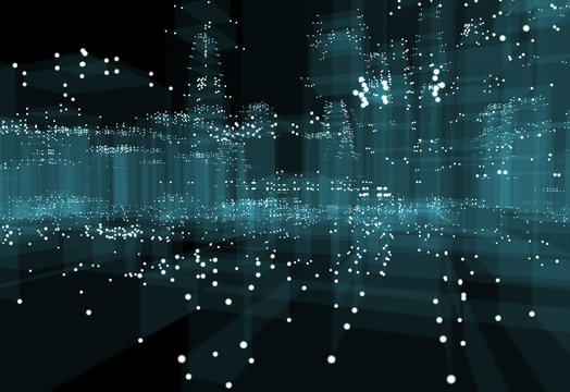 Abstract 3d city with dots and blue buildings