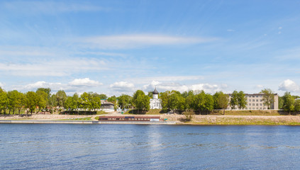 Fototapeta premium Embankment of the Velikaya River in Pskov