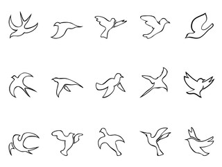 simple birds flying outline icons set