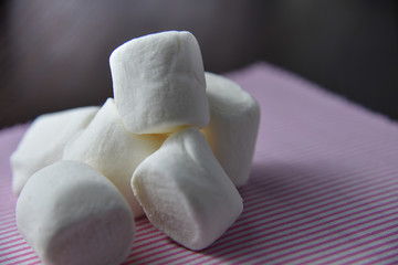 Fluffy white marshmallow close up.