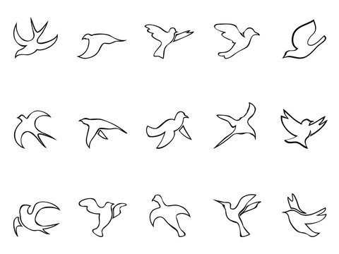 simple birds flying outline icons set