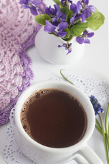 sweet delicate fragrant hot chocolate with a bouquet of violets