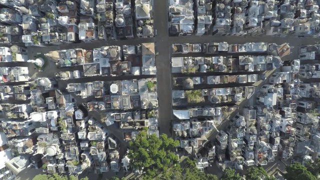 Tombs in La Recoleta cemetery. It contains the graves of notable people, including Eva Peron and presidents of Argentina - Aerial view