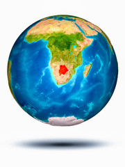 Botswana on Earth with white background
