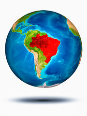 Brazil on Earth with white background