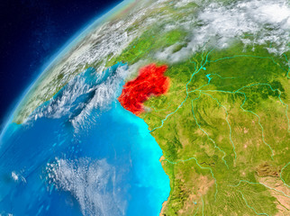 Space view of Gabon in red