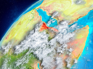 Space view of Eritrea in red