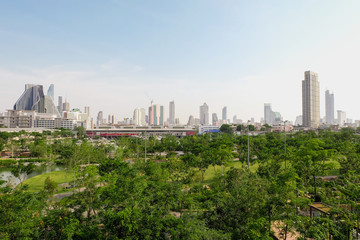 Naklejka premium Cityscape and natural view of bangkok, Thailand, from high position in sunshine day