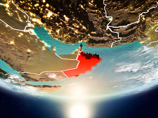 Oman with sun on planet Earth