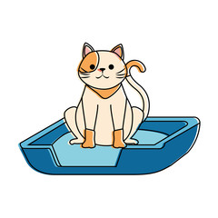 Obraz premium cute cat mascot in the bed character vector illustration design