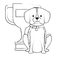 cute dog with trophy character vector illustration design