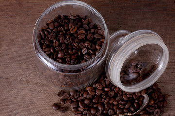 Coffee beans and jar