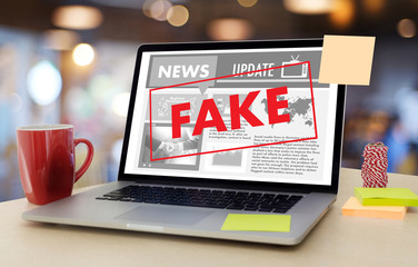 Fake news concept man reading news media technology on smartphone just Fake