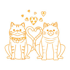 cute couple cats mascots with hearts characters vector illustration design